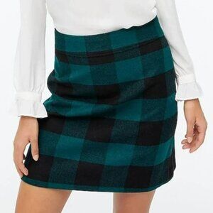 J.Crew Factory Wool-Blend A-line Mini Skirt, Green/Black Plaid - Womens 8